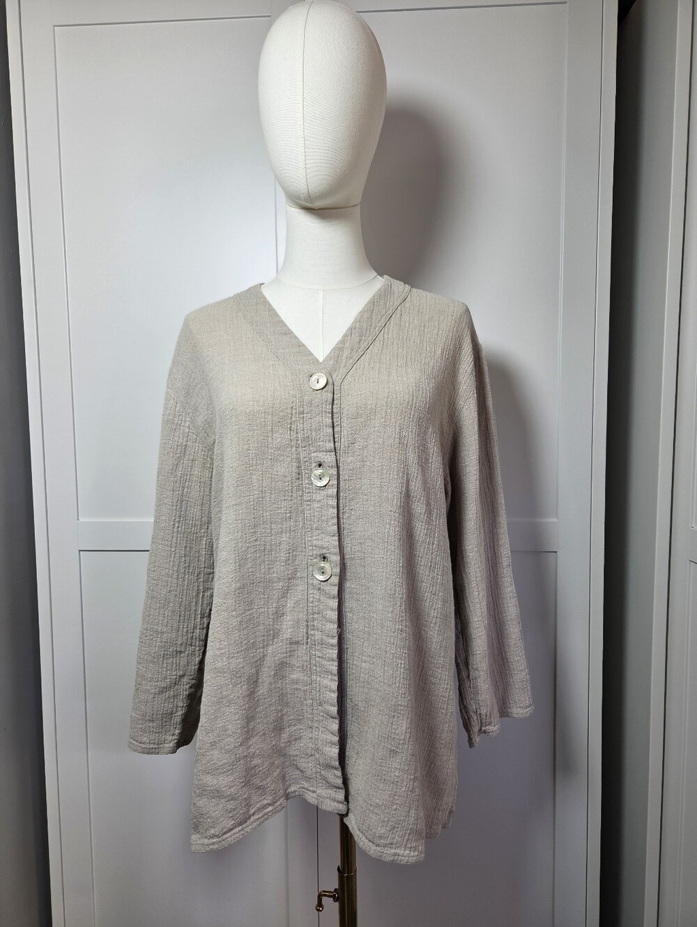 MaxMara Puro Lino Light Beige Old Money Pretty Minimalist Cardigan Size 12 Large